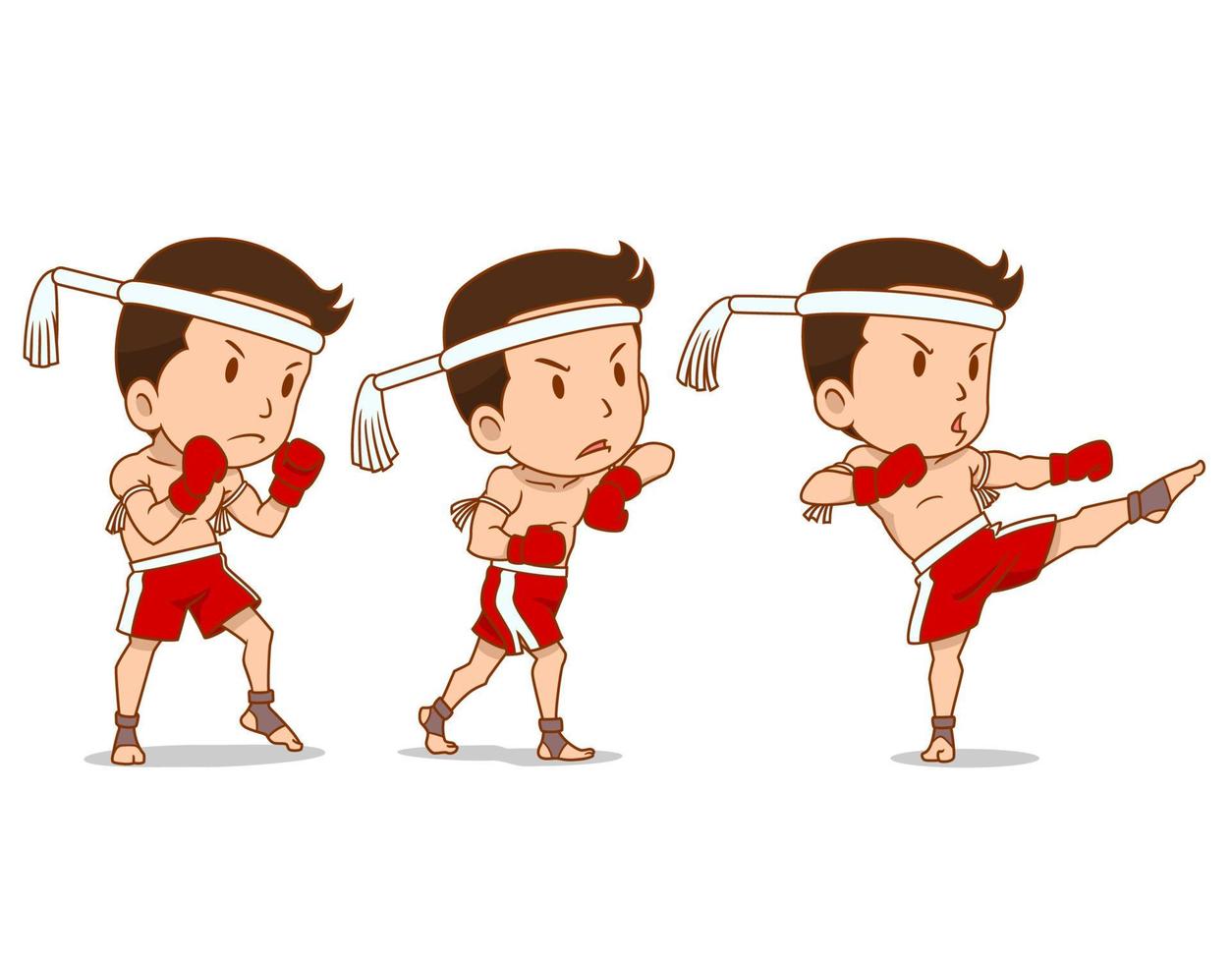 stripfiguur van schattige muay thai bokser. vector