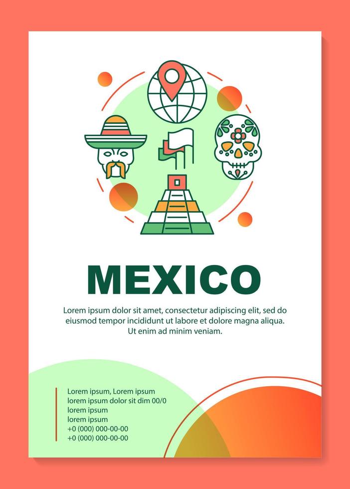 mexico brochure sjabloon lay-out. Mexicaanse toeristische attracties. flyer, boekje, folder printontwerp met lineaire illustraties. vectorpaginalay-outs voor tijdschriften, jaarverslagen, reclameposters vector