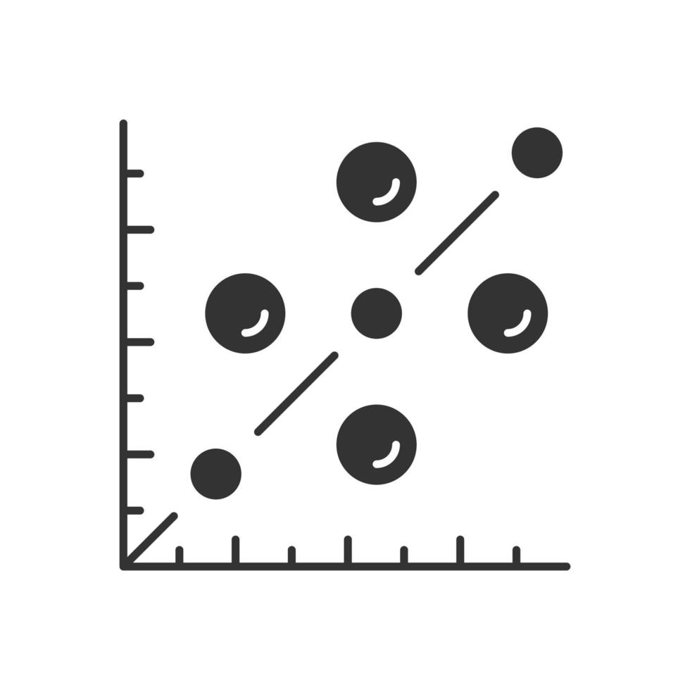 scatterplot glyph-pictogram. spreidingsdiagram. wiskundig diagram. symbolische weergave van informatie. kaart op coördinatenvlak. silhouet symbool. negatieve ruimte. vector geïsoleerde illustratie