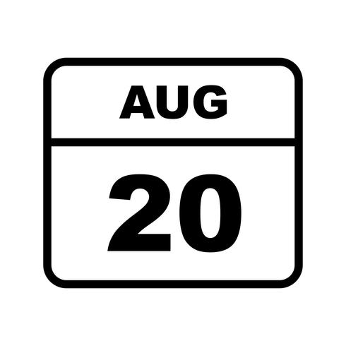 20 augustus Datum op een dagkalender vector