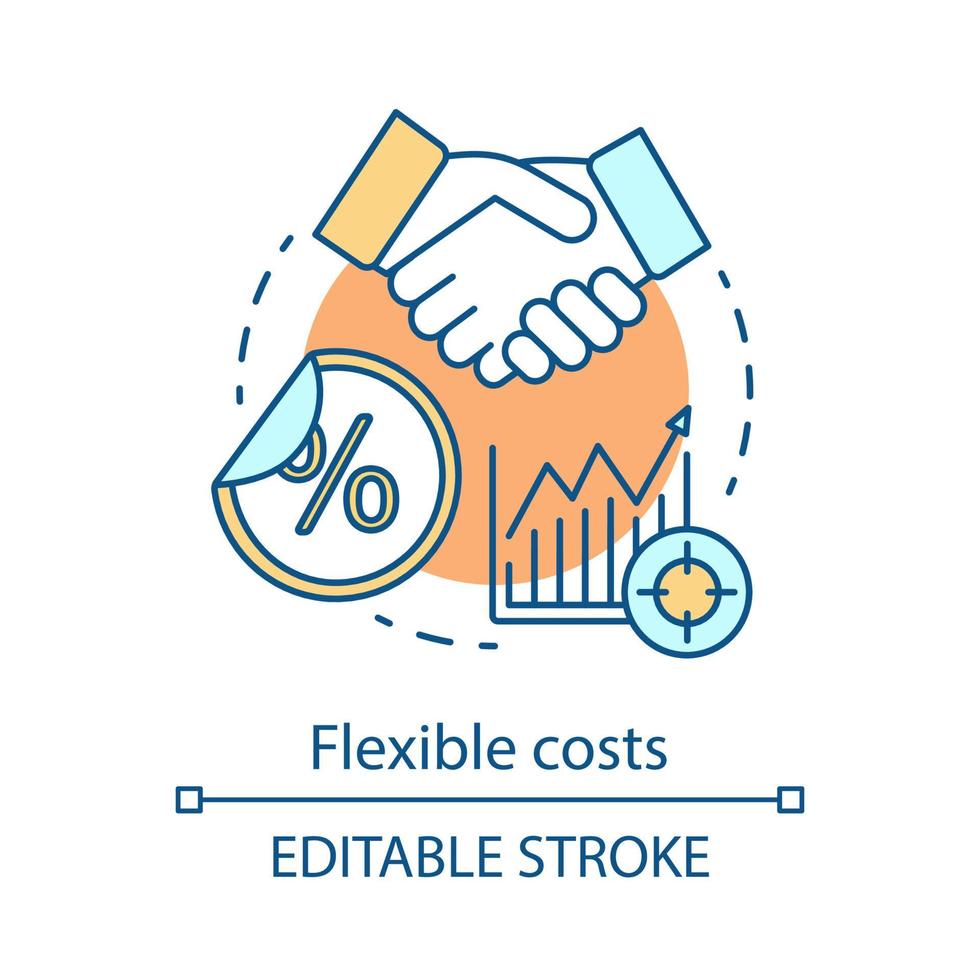flexibel kostenconcept icoon. marktgroei. winst stijgen. overeenkomst, overeenkomst. zakelijke overeenkomst voordelen. bedrijf uitgaven idee dunne lijn illustratie. vector geïsoleerde overzichtstekening. bewerkbare streek