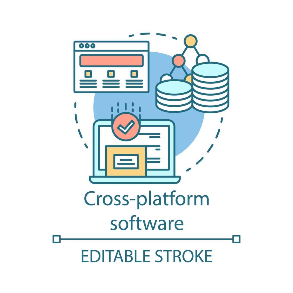 cross-platform software ontwikkeling concept icoon. adaptieve programmeertoepassing idee dunne lijn illustratie. responsieve app, internettechnologie. vector geïsoleerde overzichtstekening. bewerkbare streek