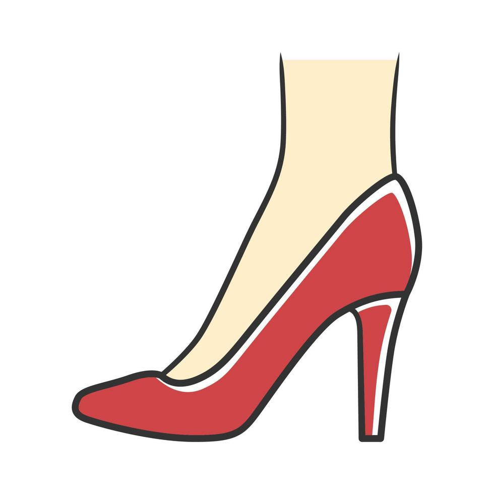 stiletto schoenen rode kleur pictogram. vrouw stijlvol formeel schoeisel ontwerp. vrouwelijke casual gestapelde hoge hakken, luxe moderne pumps. modieuze en chique kledingaccessoire. geïsoleerde vectorillustratie vector