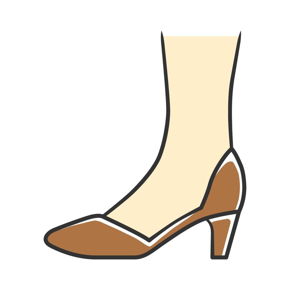 rechter schoenen bruine kleur icoon. vrouw stijlvol formeel schoeisel ontwerp. vrouwelijke casual gestapelde kittenhakken, luxe moderne pumps. kantoormode, kledingaccessoire. geïsoleerde vectorillustratie vector
