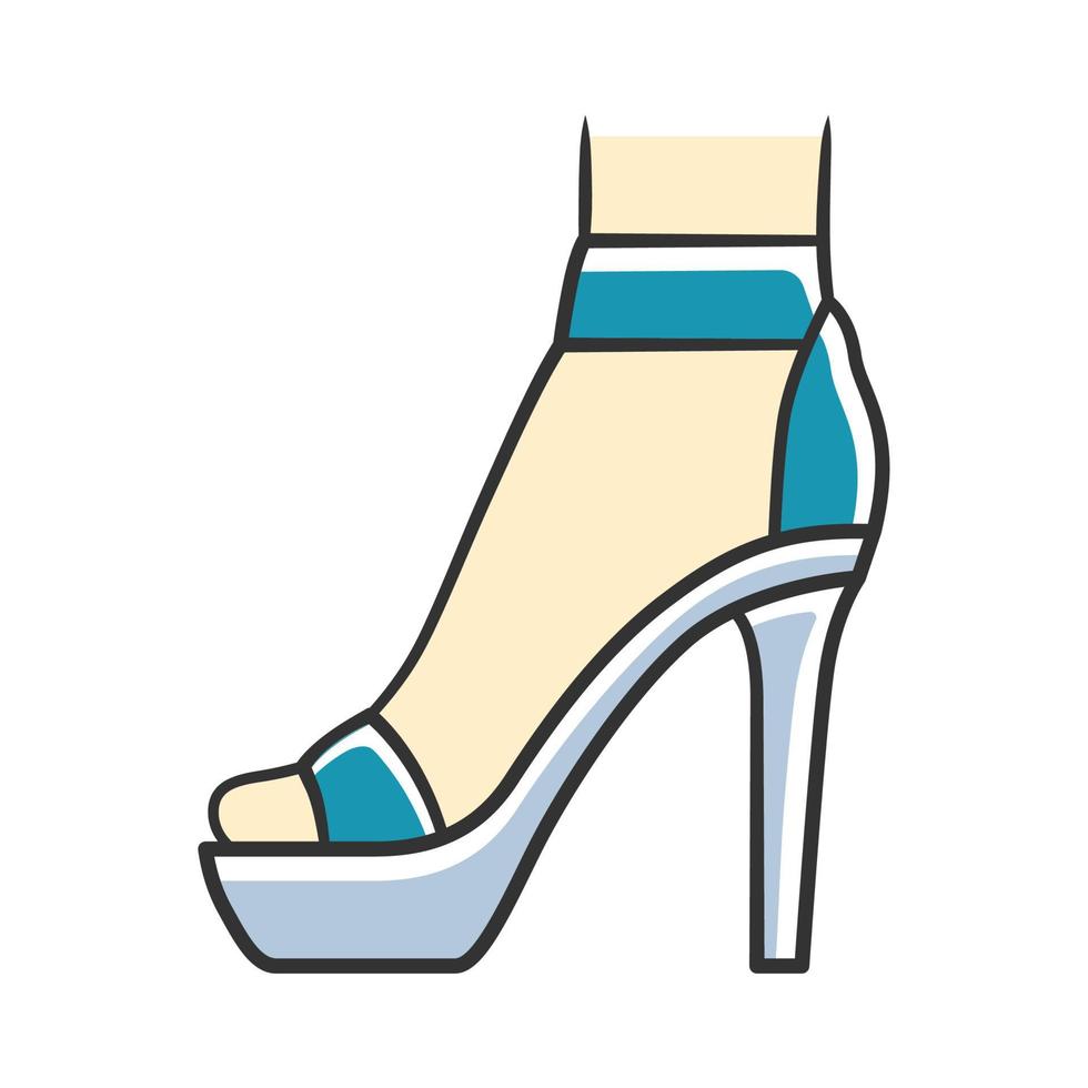 enkelband hoge hakken blauwe kleur icoon. vrouw stijlvol schoeisel ontwerp. vrouwelijke party stiletto schoenen, luxe moderne zomersandalen. modieuze chique kleding accessoire. geïsoleerde vectorillustratie vector