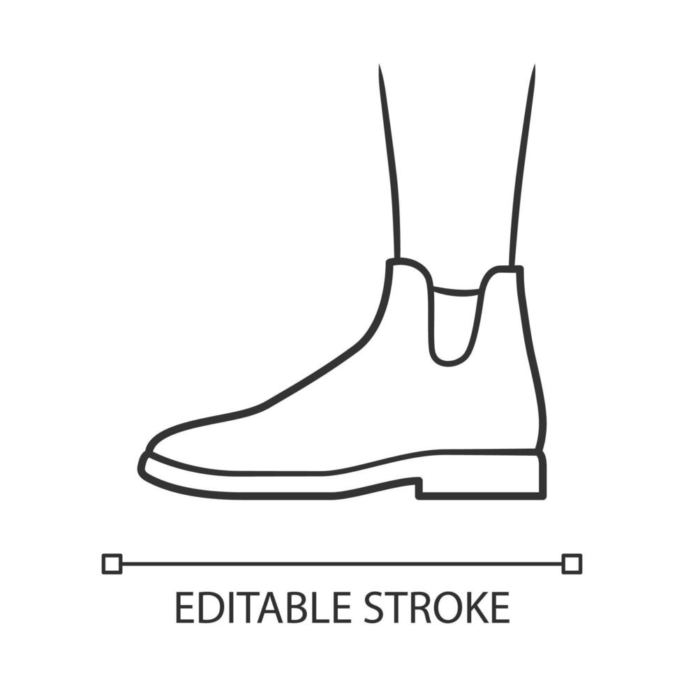 vrouwen enkellaarsjes lineaire pictogram. Chelsea trendy schoenen zijaanzicht. vrouwelijk schoeisel met platte hak voor het herfstseizoen. bewerkbare streek. dunne lijn illustratie. contour symbool. vector geïsoleerde overzichtstekening