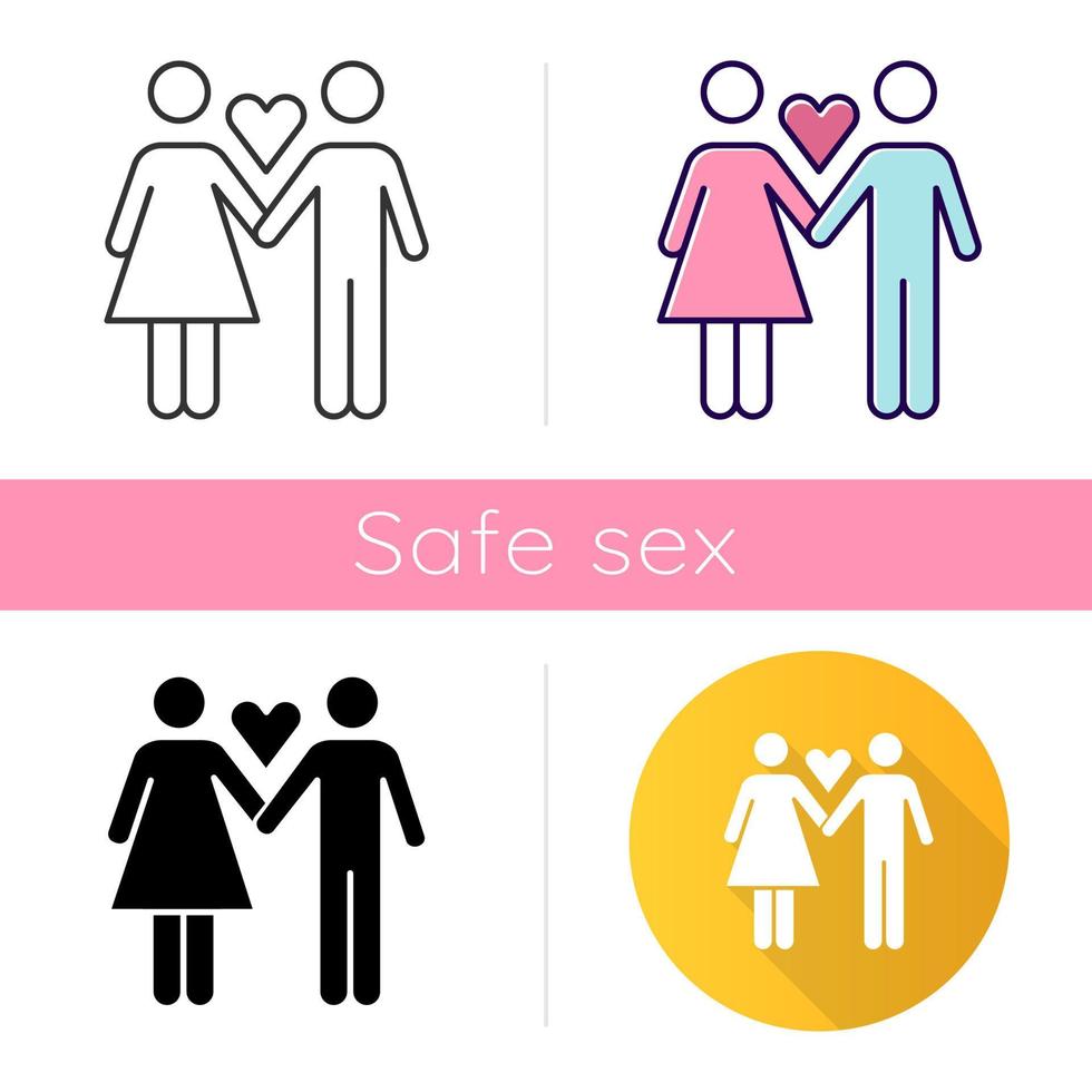 slechts één partnerpictogram. vriendinnetje en vriendje. vrouw en man verliefd. veilige seks. partner, minnaar. monogamie voor een gezond seksleven. plat ontwerp, lineaire en kleurstijlen. geïsoleerde vectorillustraties vector