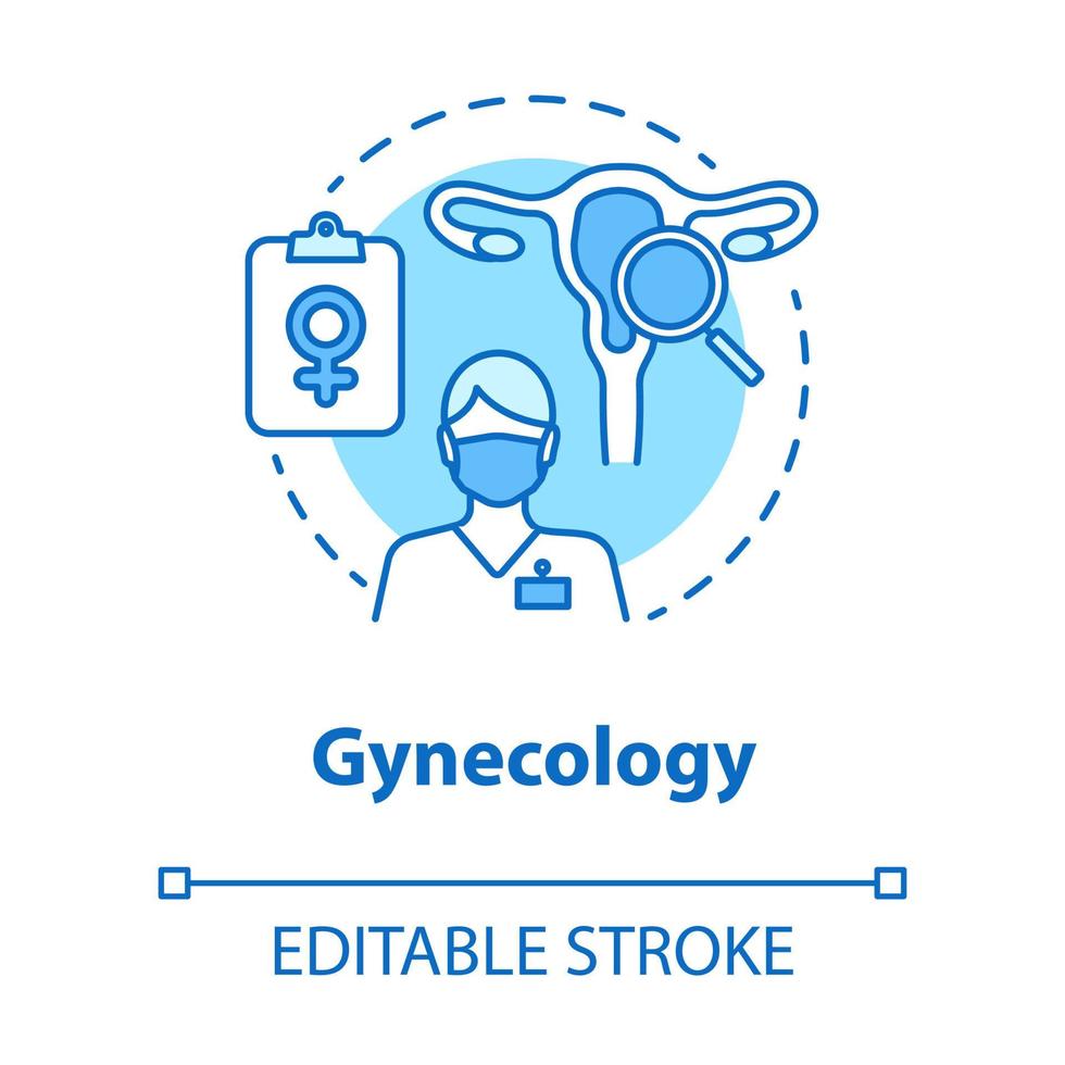 gynaecologie concept icoon. vrouwen gezondheidszorg examen idee dunne lijn illustratie. gynaecoloog, arts, screening. vrouwelijk voortplantingssysteem, vruchtbaarheid. vector geïsoleerde overzichtstekening. bewerkbare streek