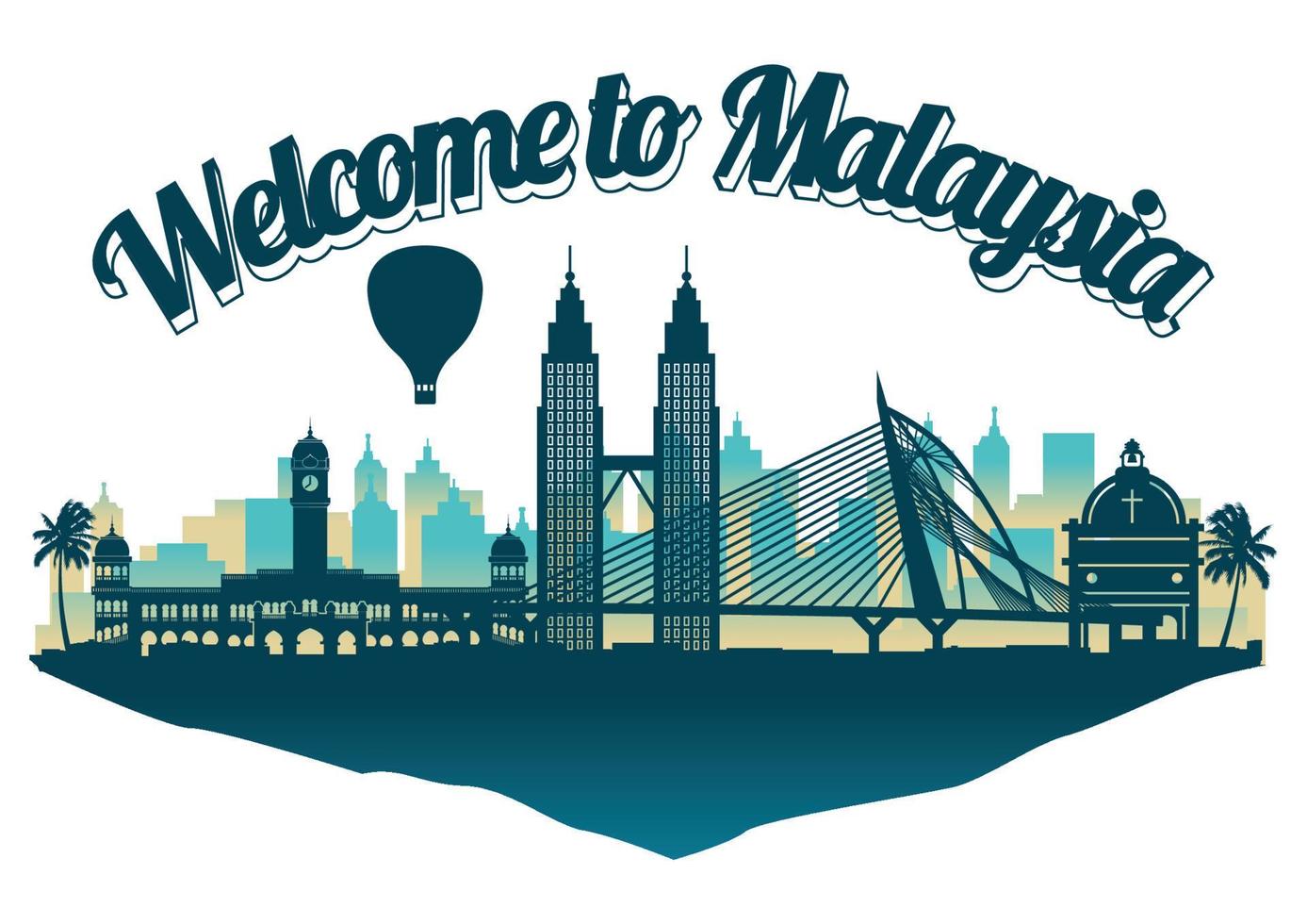 Maleisië beroemde bezienswaardigheid silhouet stijl op float eiland vector