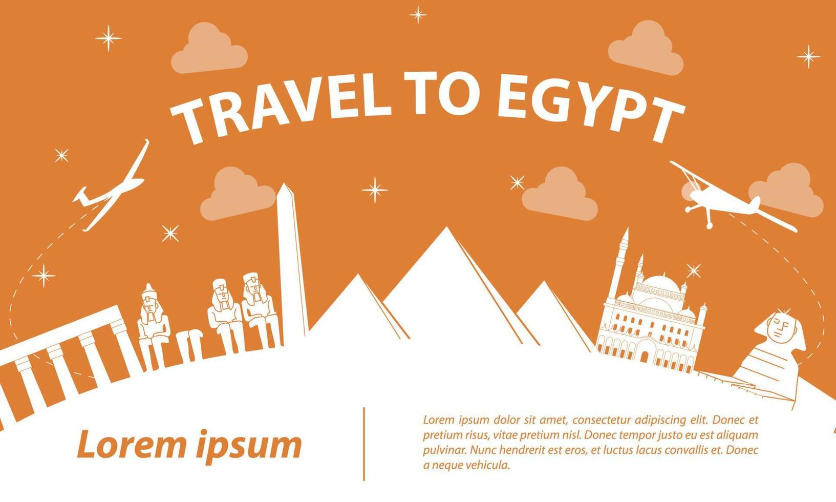 Egypte beroemde bezienswaardigheid silhouet stijl op witte curve, oranje kleurenthema vector