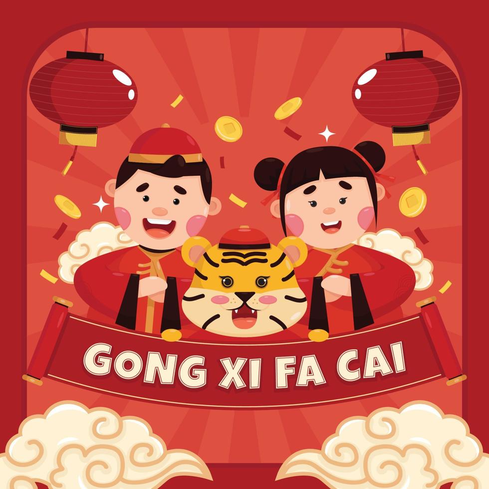 leuke groet van gong xi fa cai chinees nieuwjaar vector