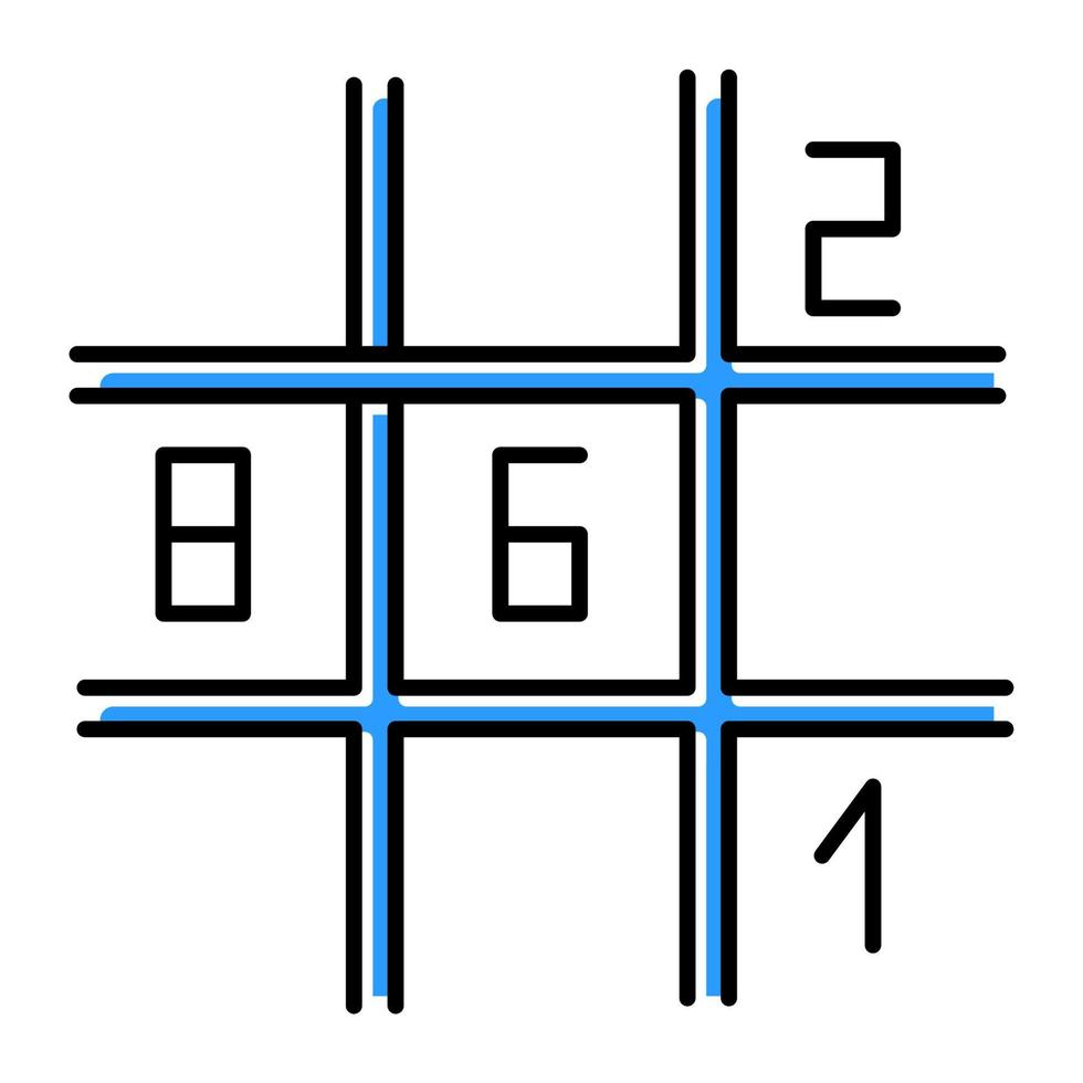 sudoku puzzel kleur icoon. nummerplaatsing spel. mentale oefening. vindingrijkheid, kennis, intelligentietest. denkspelletje. probleemoplossing. oplossing vinden. geïsoleerde vectorillustratie vector