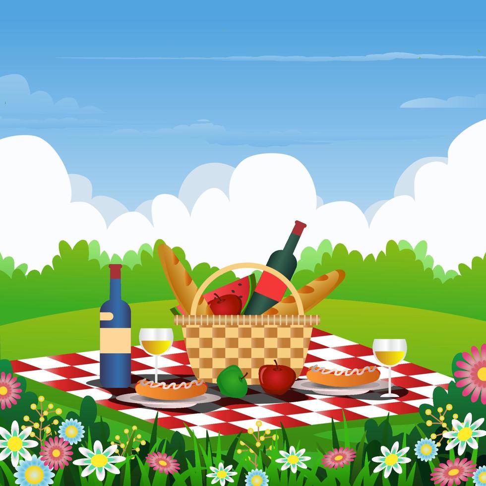 picknickset in een prachtig landschap vector