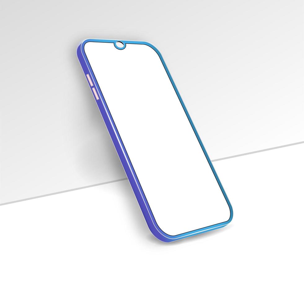 smartphoneframe met leeg scherm. realistische blauwe mockup in de buurt van de muur. de lay-out van het universele apparaat. vectorontwerp, smartphonesjabloon. telefoon frame. vector