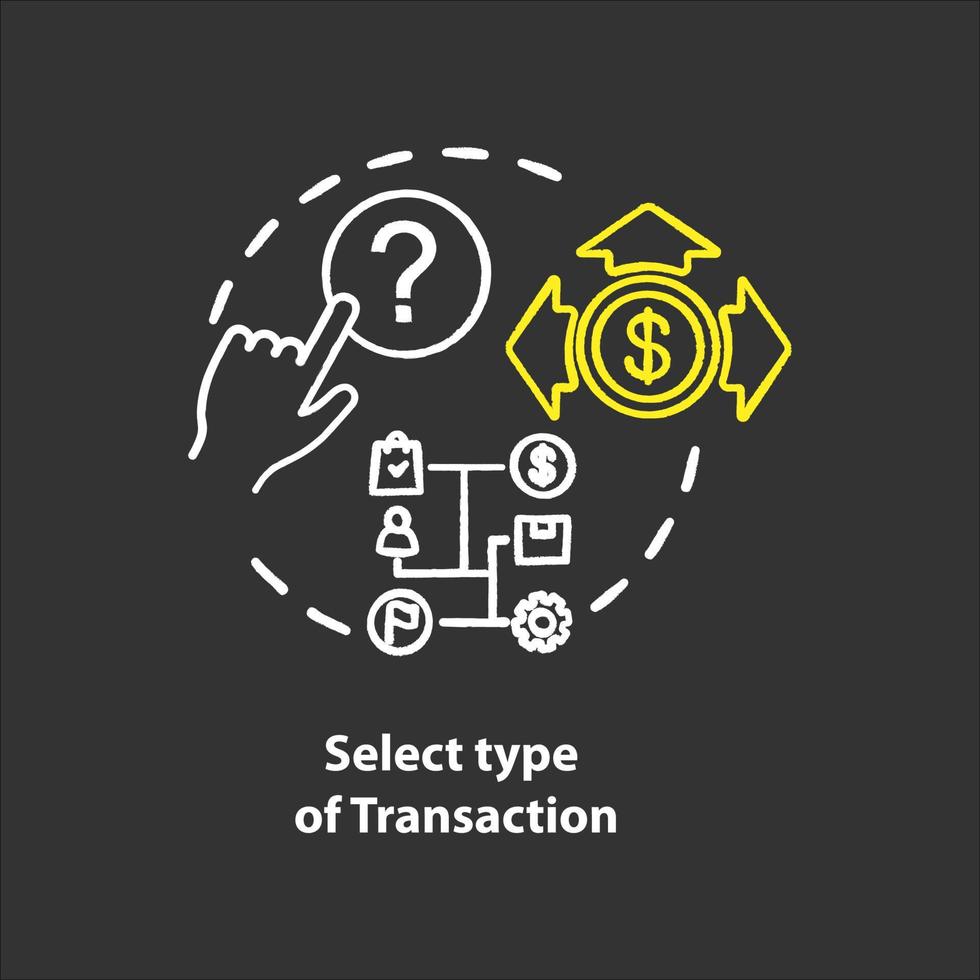 selecteer type transactie krijt concept icoon. ATM-operatie idee. geldopname procedure. kassa, kassa. bankieren. vector geïsoleerde schoolbordillustratie