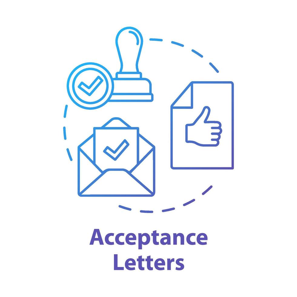 acceptatie brieven concept icoon. envelop met goedgekeurd document. acceptatiebrieven versturen. succesvolle verificatie idee dunne lijn illustratie. vector geïsoleerde overzichtstekening