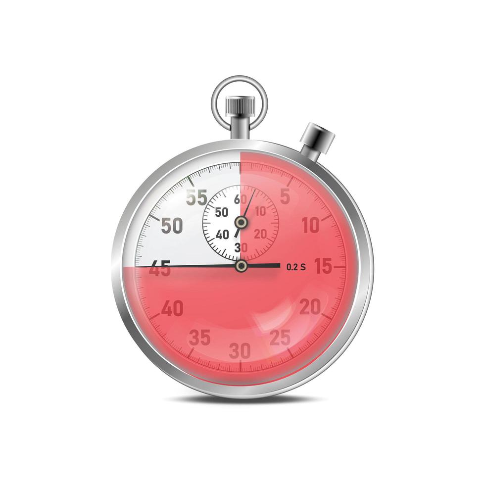 vectorstopwatch. timer45 sec. klassieke stopwatch vector eps 10. glas reflecties, grond schaduw en refection.