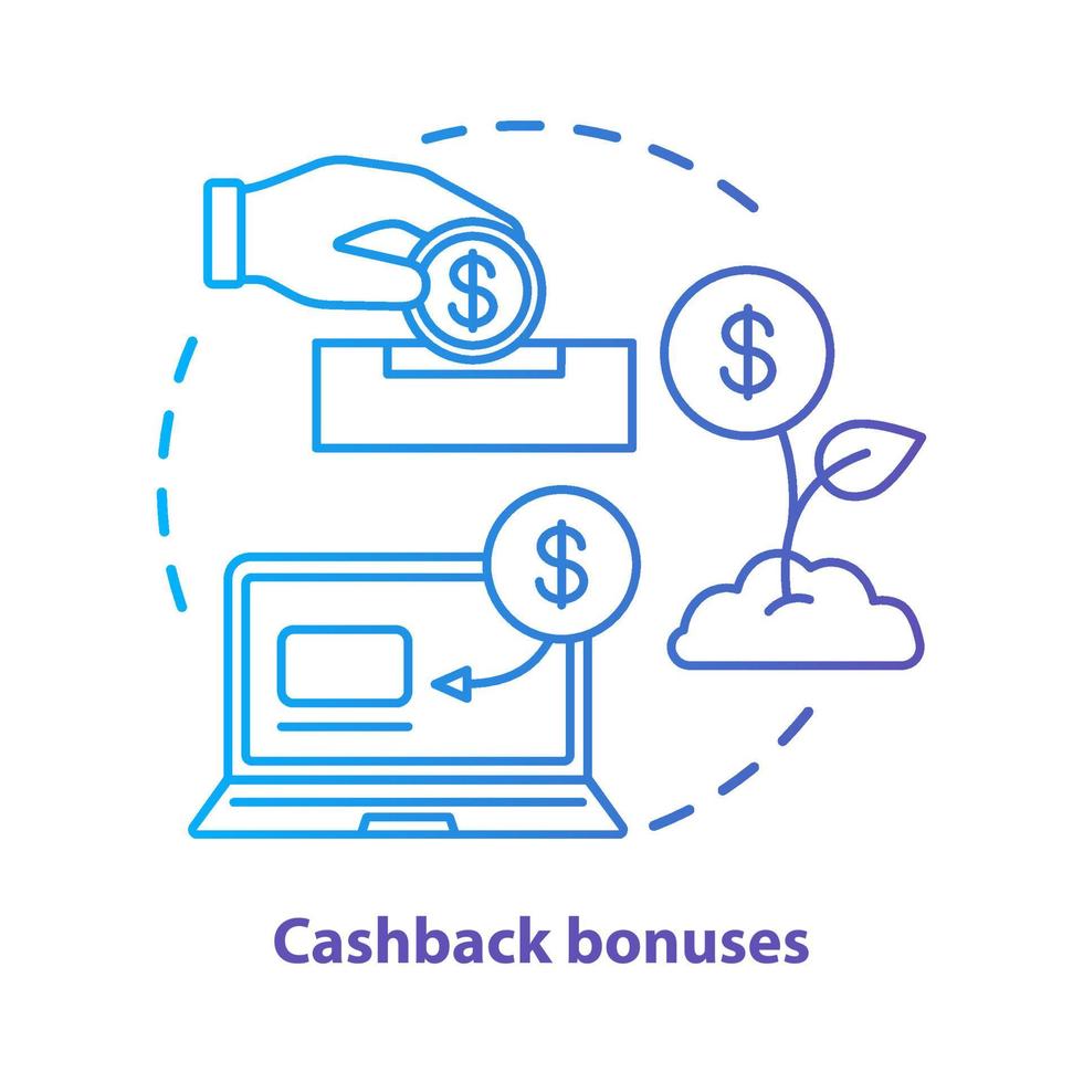 cashback bonussen concept icoon. geld terug service idee dunne lijn illustratie. klantenbinding. beloning, voordeelprogramma. geld terug. vector geïsoleerde overzichtstekening