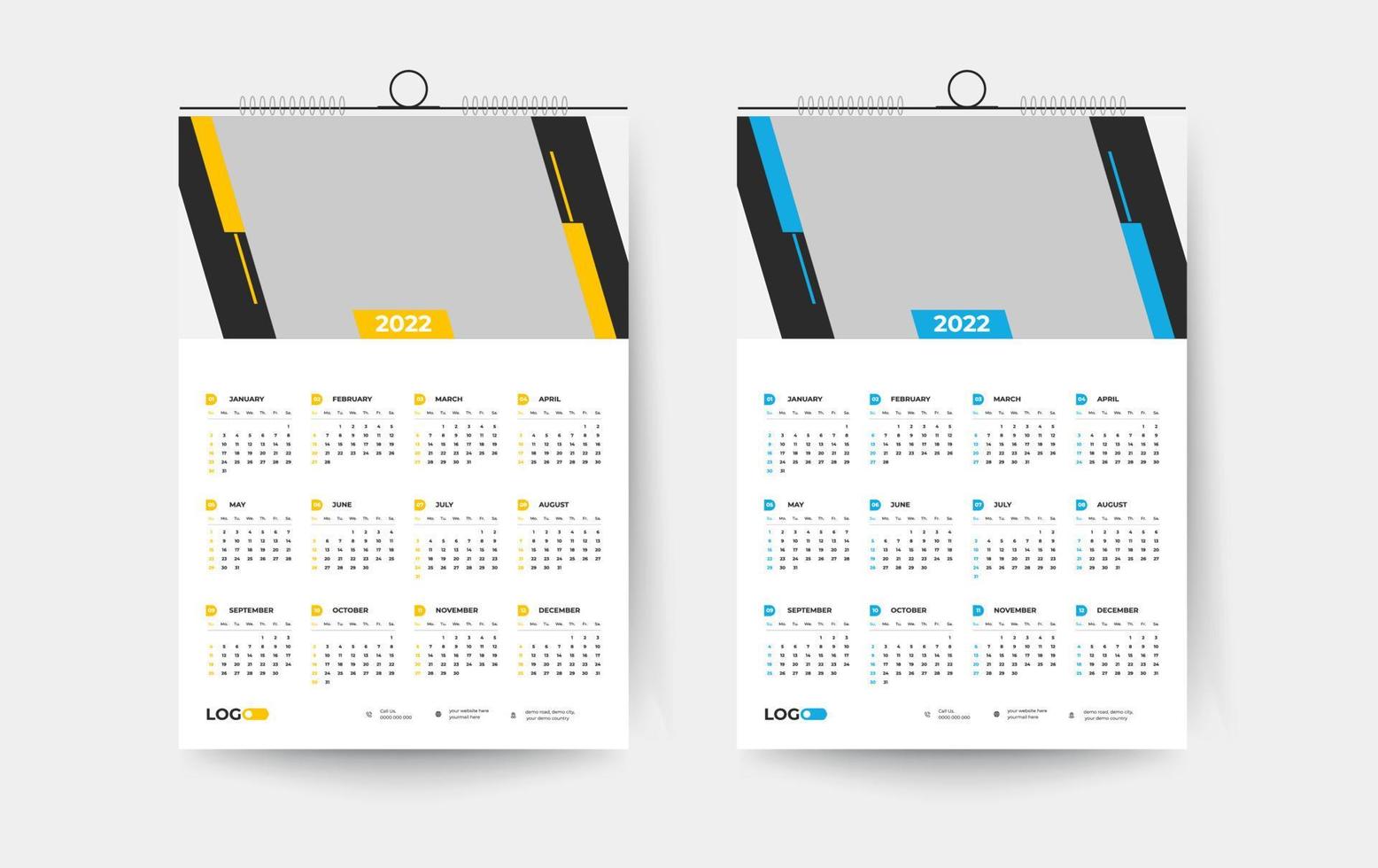 2022 één pagina wandkalender ontwerpsjabloon vector