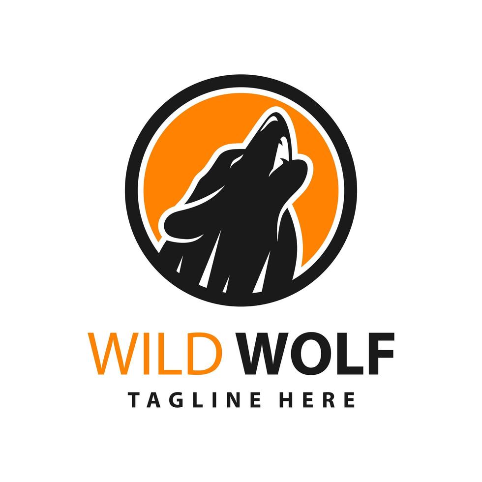 wolf logo-ontwerp en maancirkel vector