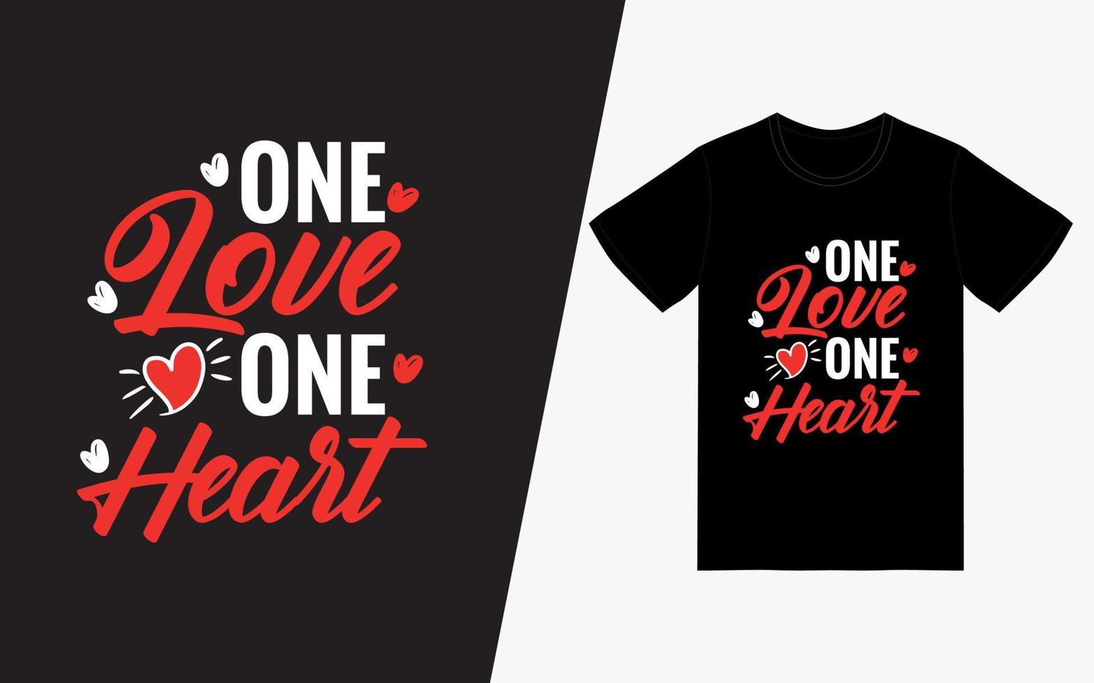 één liefde één hart gelukkige Valentijnsdag t-shirt ontwerpsjabloon, Valentijnsdag vector