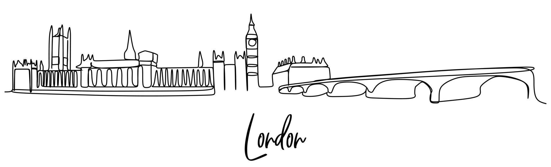 london bridge skyline - continu één lijntekening. modern ontwerp voor promotiemedia. vector