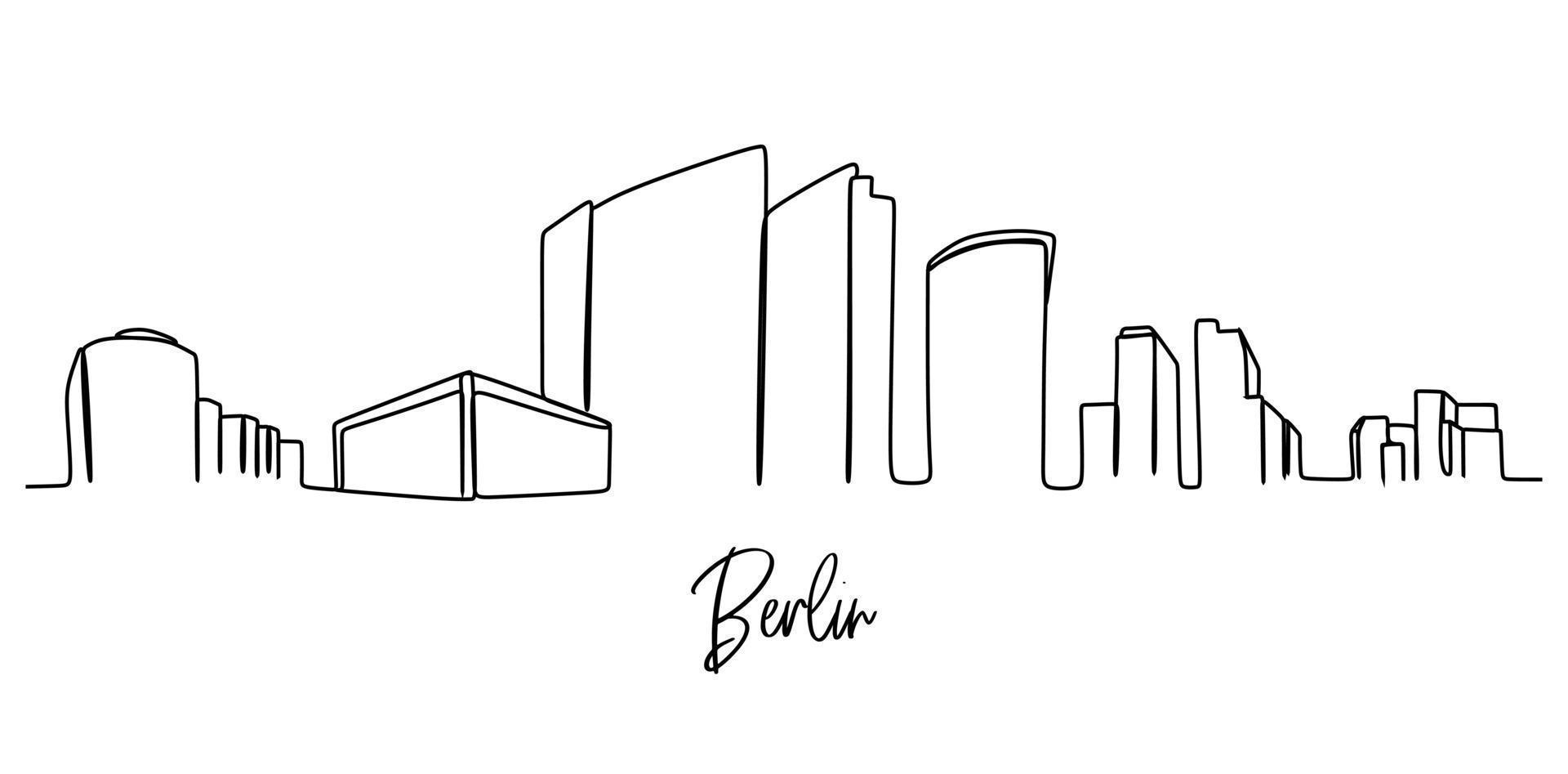 skyline van de stad van berlijn - ononderbroken één lijntekening vector