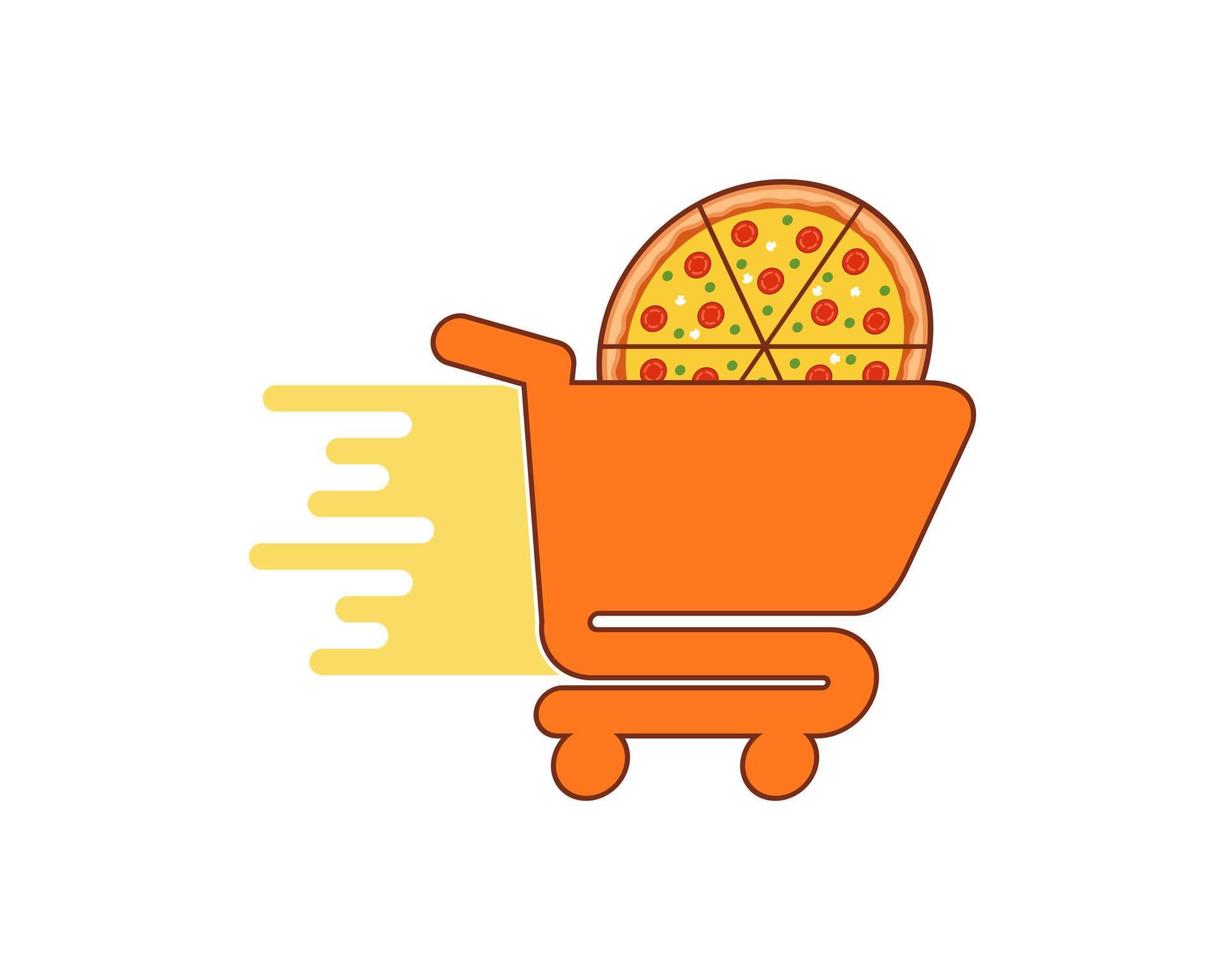 pizzabezorging met winkelwagenlogo vector