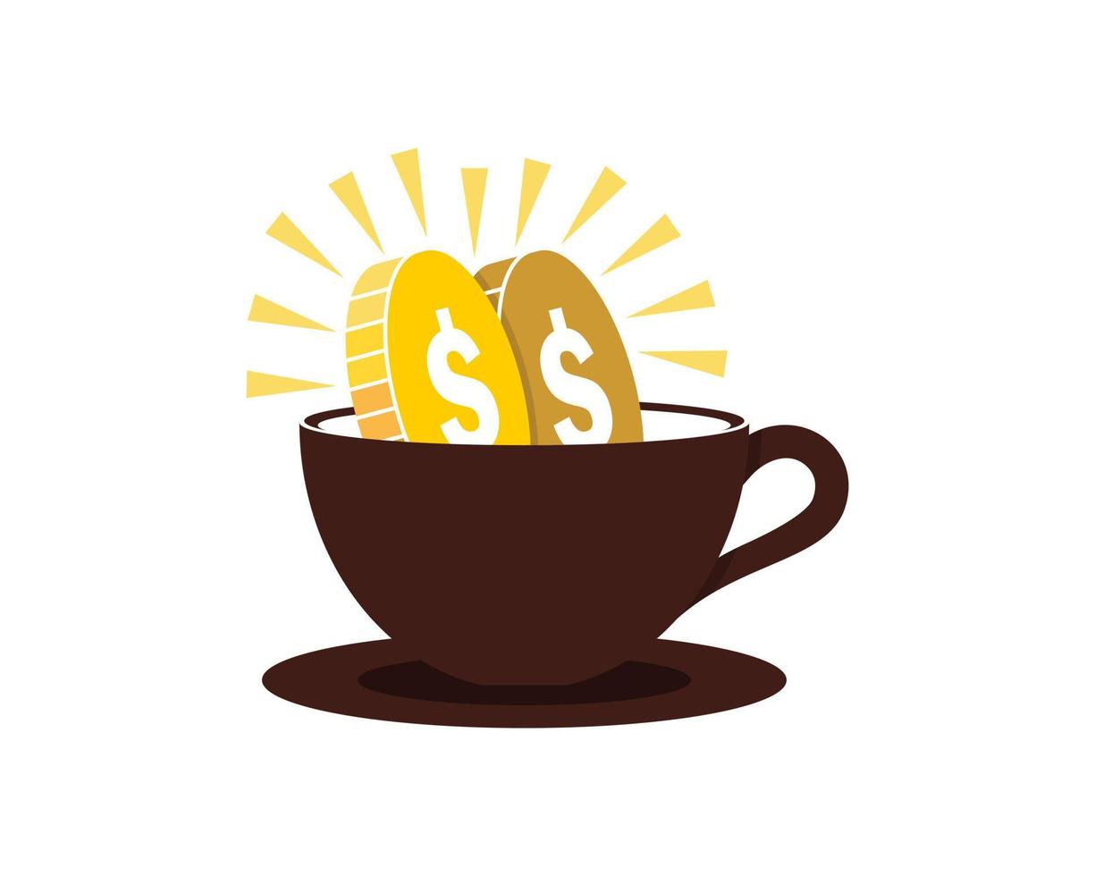 koffiekopje met gouden munt erin vector