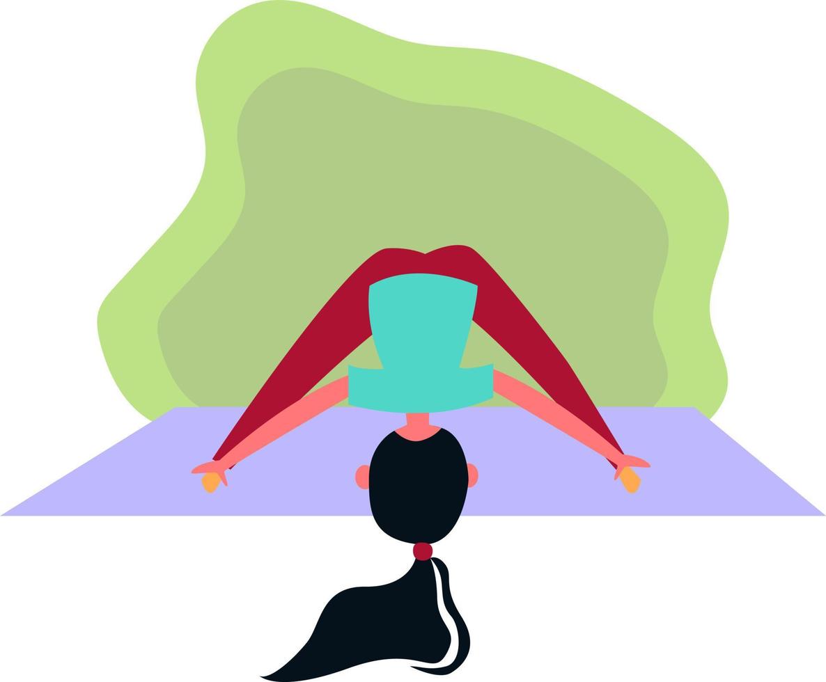 het meisje doet thuis yoga. thuis sporten. een meisje in een sportuniform. zoete flat en lustration vector