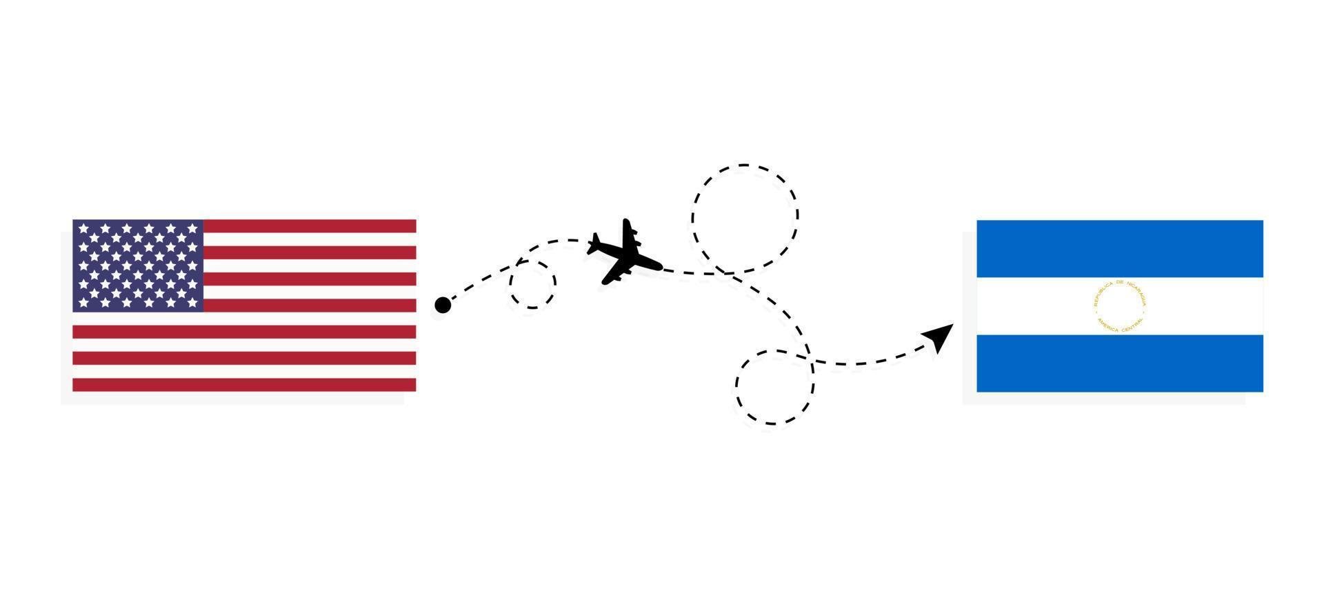 vlucht en reis van de VS naar Nicaragua per reisconcept voor passagiersvliegtuigen vector