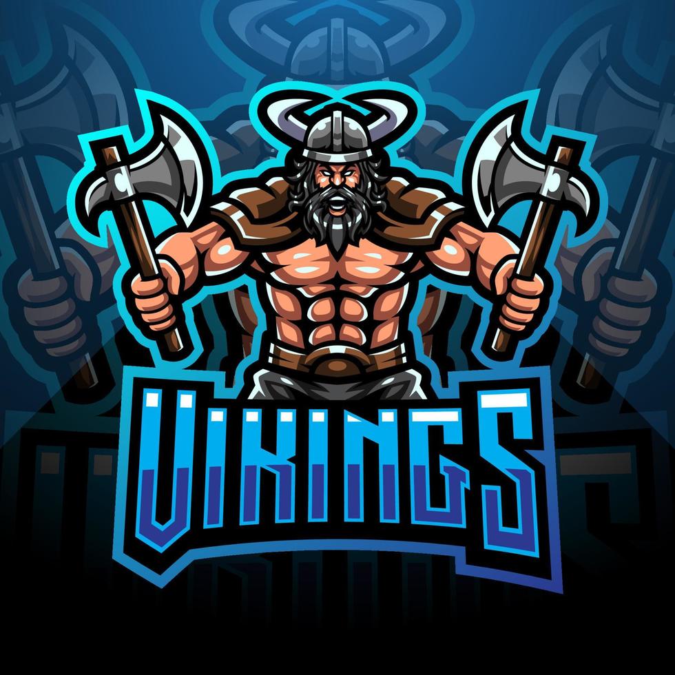 Viking mascotte gaming logo ontwerp met bijl vector