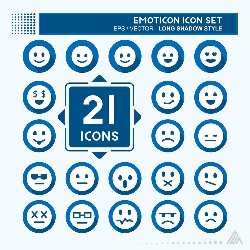 icon set emoticon - lange schaduw stijl vector
