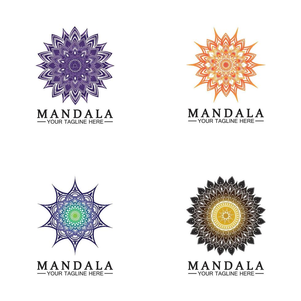 cirkel patroon bloemblaadje bloem mandala vector logo sjabloon illustratie. kleurrijke sjabloon voor spirituele retraite of yogastudio, siervisitekaartjes, vintage luxe, sierdecoratie