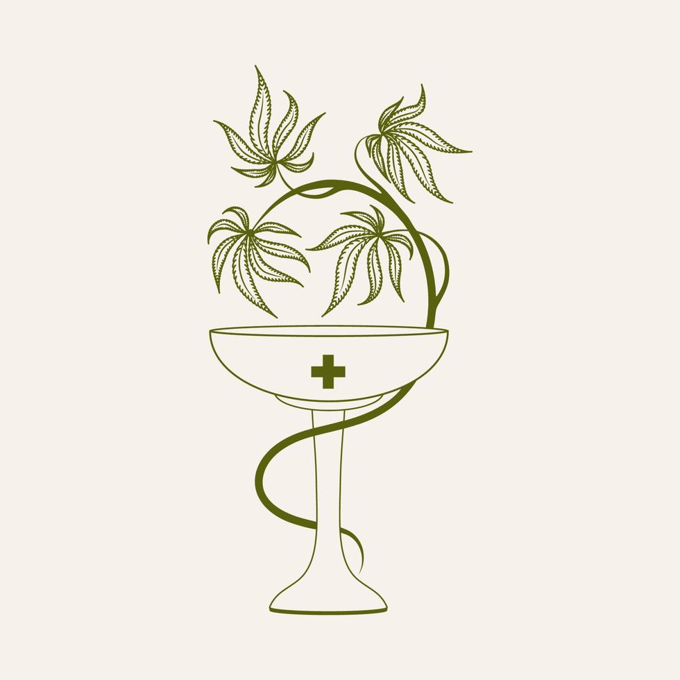 medicinale cannabis, hennep. kom verstrengeld met cannabis, hennep. legalisering van cannabis. voorraad vectorillustratie. vector