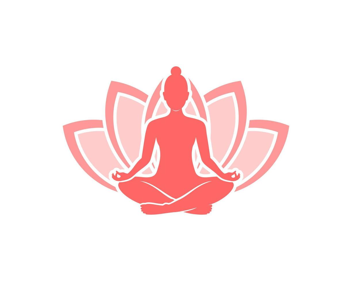 mooie vrouwen yoga met lotusbloem vector