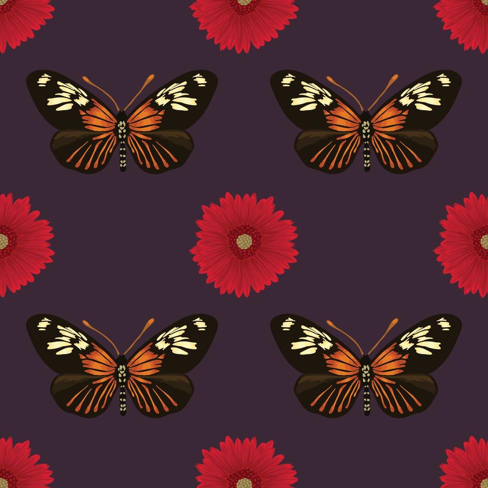 vintage stijl bloemen en vlinders naadloos patroon vector