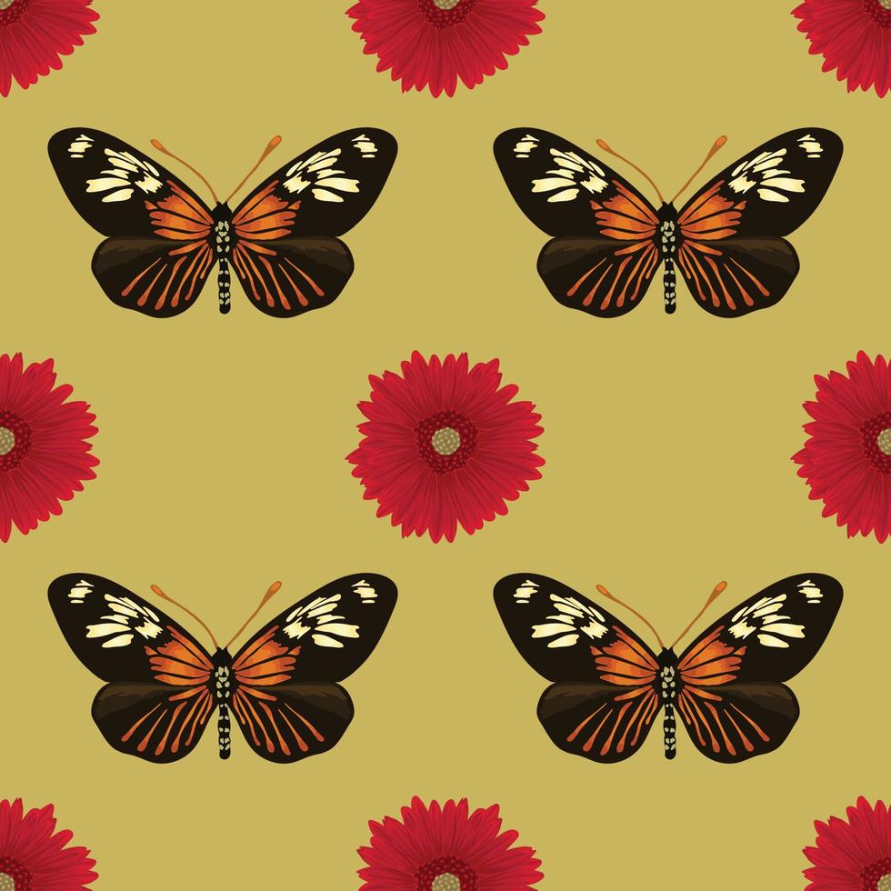 vintage stijl bloemen en vlinders naadloos vector