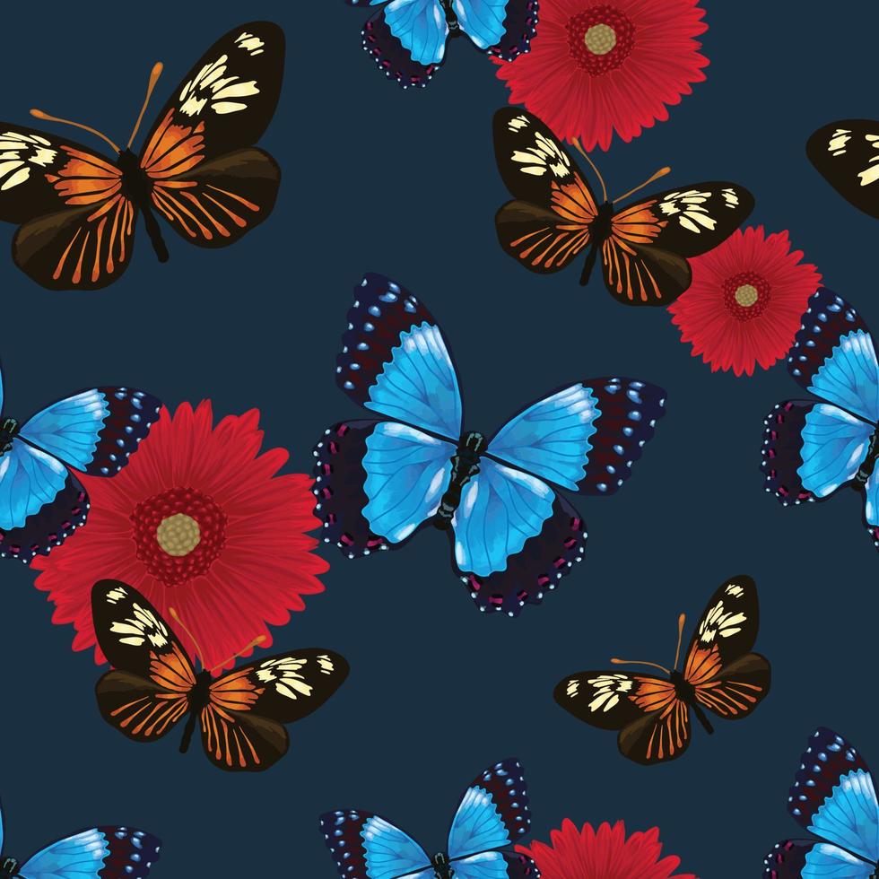 bloemen en kleurrijke vlinders naadloos patroon vectorontwerp vector
