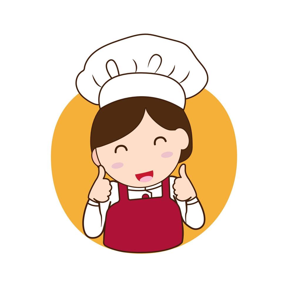 schattig meisje chef-kok met rode schort illustratie restaurant en café logo ontwerp vector