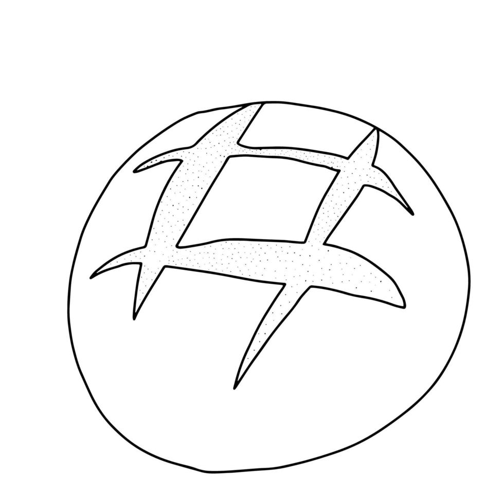 ronde brood met incisies-getekend in de stijl van doodle.outline tekening met de hand.zwart-wit beeld van baking.monochrome design.coloring.vector afbeelding vector