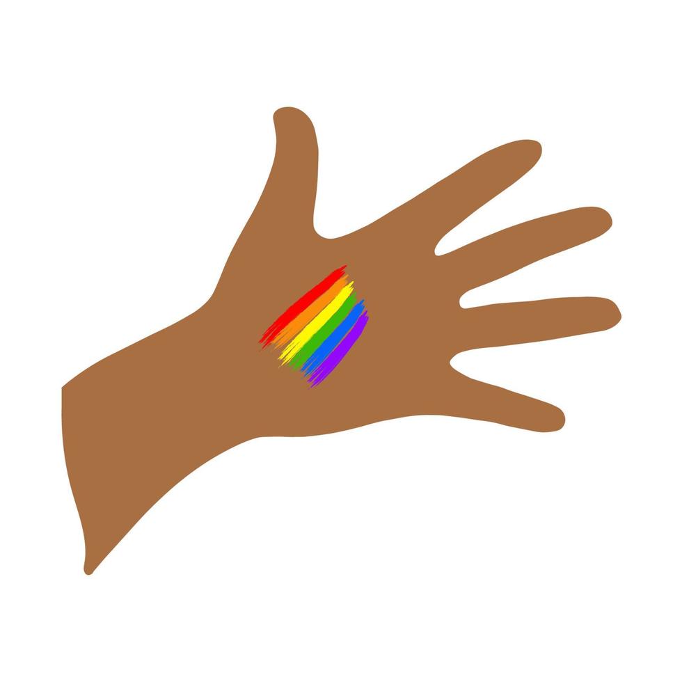 een open handpalm met een donkere huid en een regenboog op de hand.flat illustration.lgbt.vector illustration vector