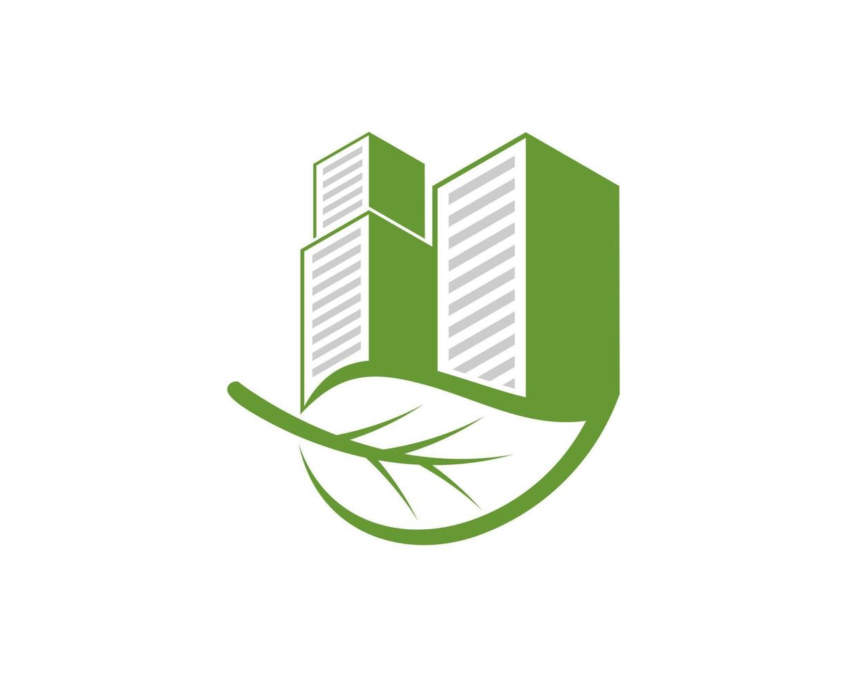 groen natuurblad met stadsgebouw op de top vector