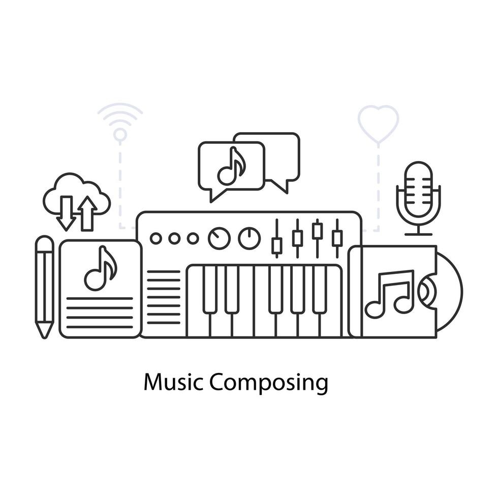 een creatieve ontwerpillustratie van het componeren van muziek vector