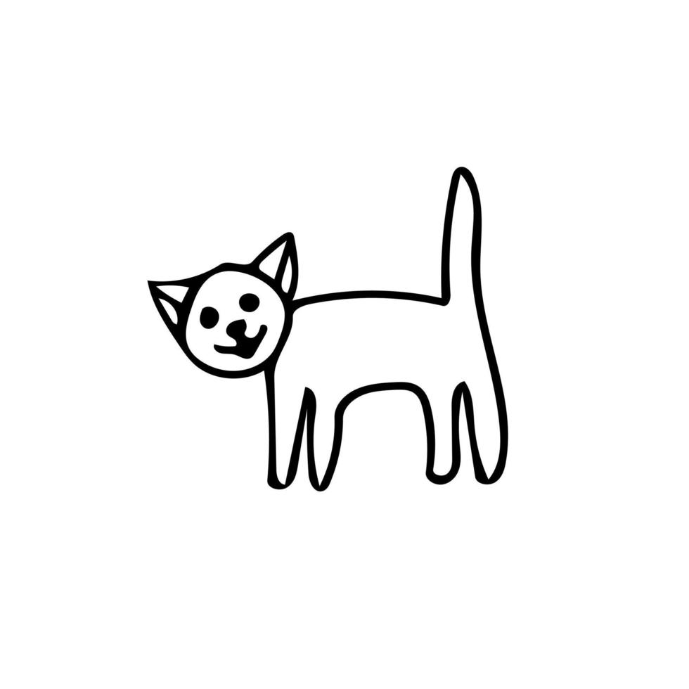 schattige kat hand getekend in doodle stijl. element voor ontwerpkaart, sticker, poster, pictogram. grappig, dier, huisdier kitten vector