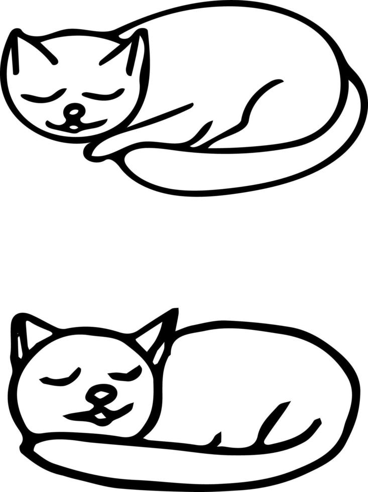 katten slaap set. hand getekend in doodle stijl. elementen scandinavische monochroom minimalisme eenvoudige elementen. dieren, schattig, huisdieren, leugen. ontwerpkaart, sticker, poster, pictogram vector