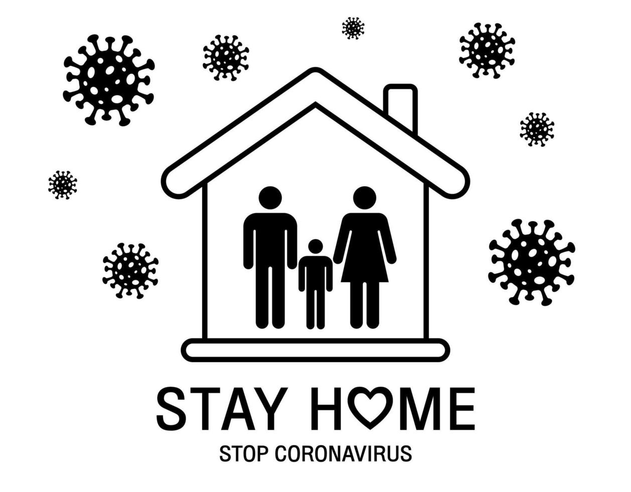 covid-19 campagne van thuis blijven plat design.family thuis blijven vectorillustratie. het coronavirus stoppen. vector