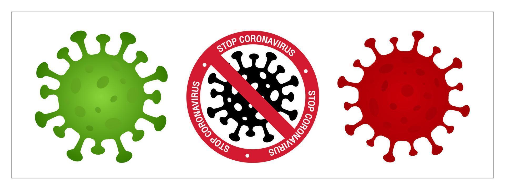 groen en rood virus stop icoon. coronavirus bescherming symbool., stop covid-19 teken en symbool vectorillustratie vector