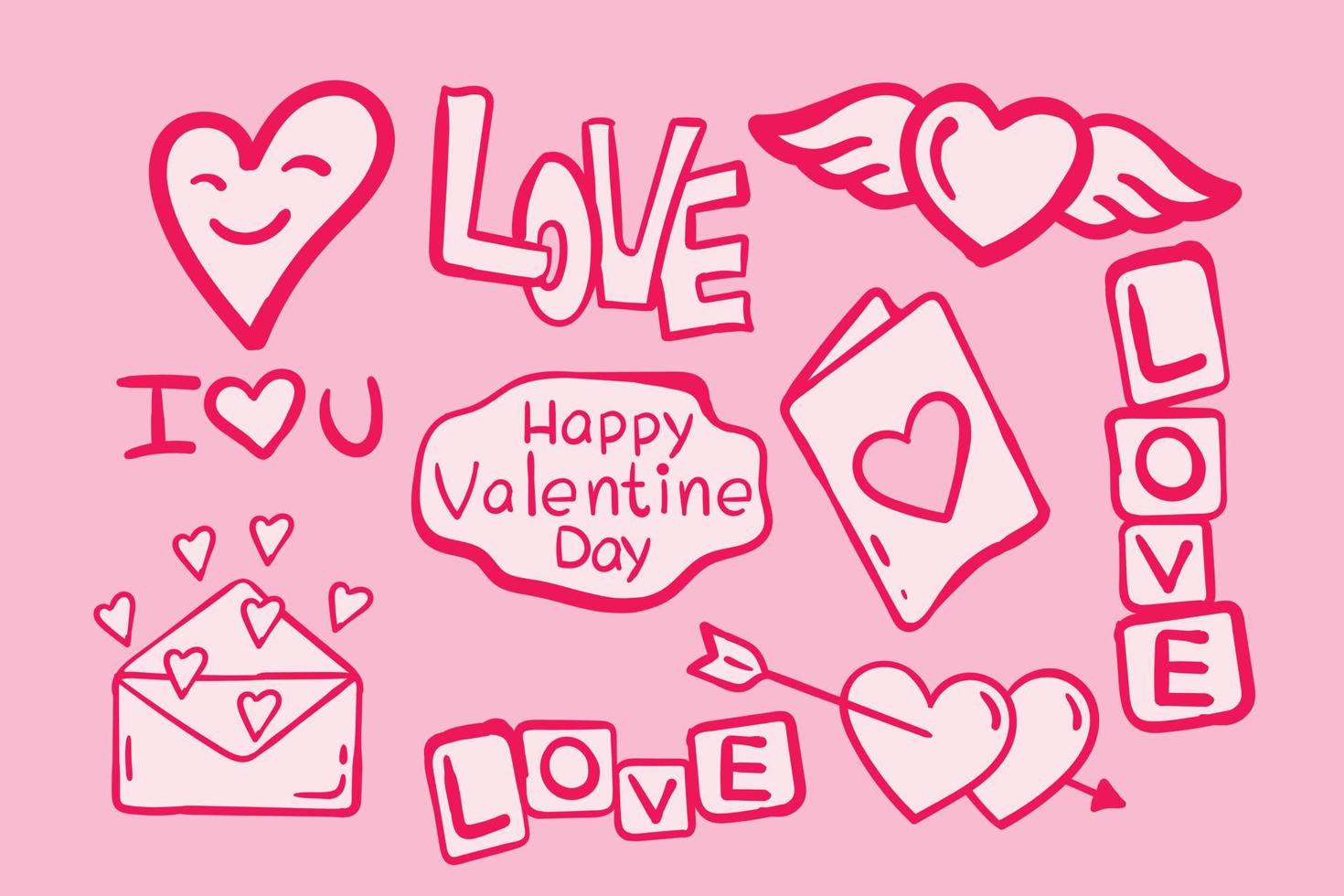 doodle valentijn, met de hand getekende illustraties. voor het ontwerpen van kleding, jassen, posters, stickers, souvenirs etc vector