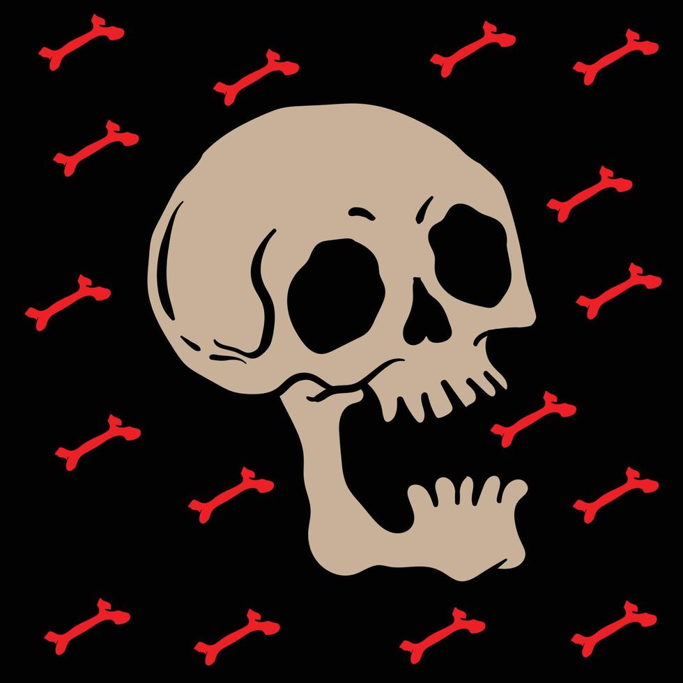 schedel met rode botten, handgetekende gratis vectorillustratie vector